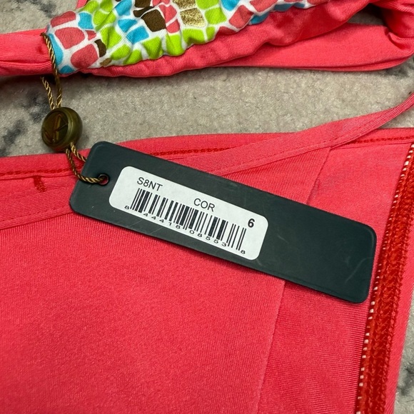 NEW VITAMIN A Coral Pink Beachy Boho Geometric Triangle Cheeky Bikini Set - Picture 2 of 10